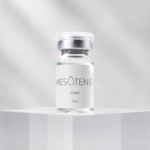 Close-up of Mesoten D DMAE 5ml vial on a minimalist display stand