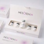 Mesoten H open presentation box with five hyaluronic acid ampoules and branded packaging