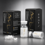 ElastiFill AKRADEX product range with black boxes, vials and white pellets in a studio setup