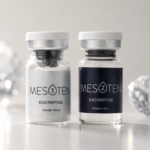 Close up of Mesoten Exo Peptide powder and solution vials