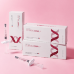 Mesoten Combo DNA F boxes with syringes on a soft pink studio background