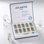 Open Atlantis Hair scalp treatment kit containing 10 vials and soothing moisturiser
