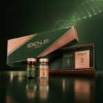 EXONUS premium exosome treatment set with open packaging and two treatment vials